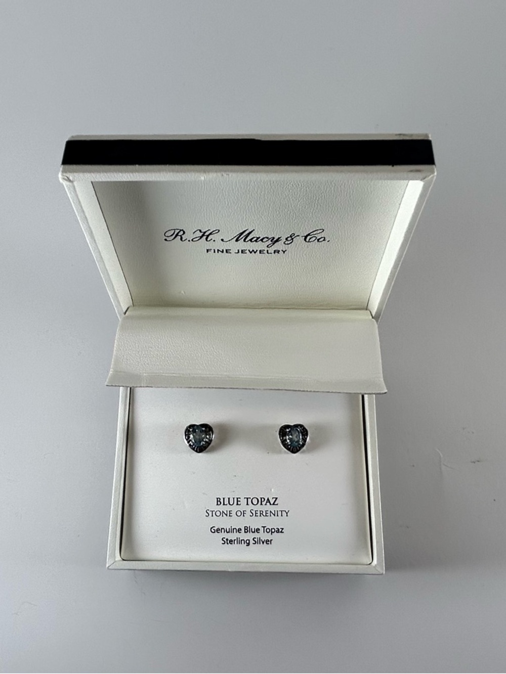 R. H. Macy’s Sterling Silver Blue Topaz Heart Stud Earrings - Picture 6 of 6